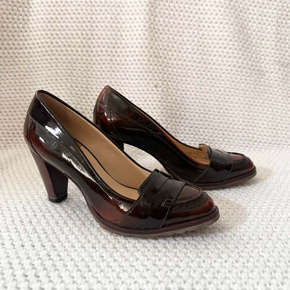 Cole Haan Nike Air Brown Tortoise Patent Penny Loafer Pumps Tractor Sole 5.5